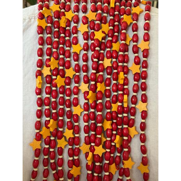 2 Vintage Wood Beads stars Christmas Garlands 20 ft ea. Red Yellow wooden decor - Picture 5 of 13